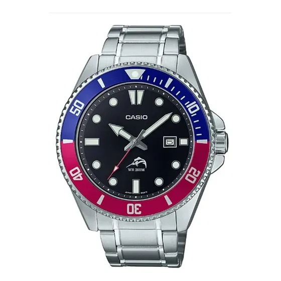 Reloj Casio Marlin Duro Acero Inox Mdv-106dd-1a2v, Rojo-azul Plateado Azul-rojo Negro