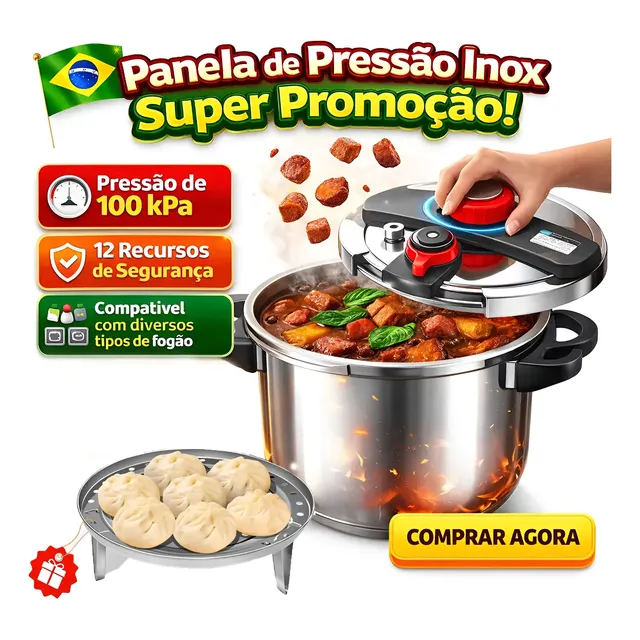 Panela De Pressão Em Aço Inoxidável Com Três Configurações6l 6 L Inox