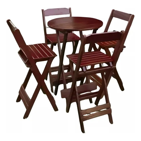 Kit Bistro Com Mesa Redonda E 4 Cadeiras Madeira Maciça