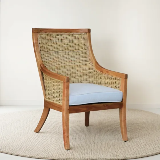 Sillón Butaca Danae Madera Y Rattán Natural Silla Livings