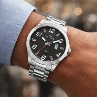 Technos Relógio De Pulso Masculino Technos Analógico Prata e Preto com Caixa e Pu