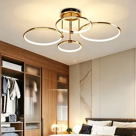 Luminária De Teto Led Moderno Dourada Para Quarto 4 Círculos 110v-220v