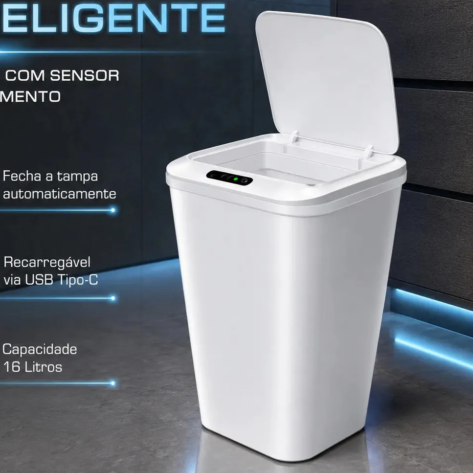 Lixeira Inteligente Automática Branca Universal Com Sensor Recarregável Earman Company Anti Odor 16l Recarregável Usb Lixeira Inteligente Automática Branca Universal Com Sensor Recarregável Earman Company Anti Odor 16l Recarregável Usb