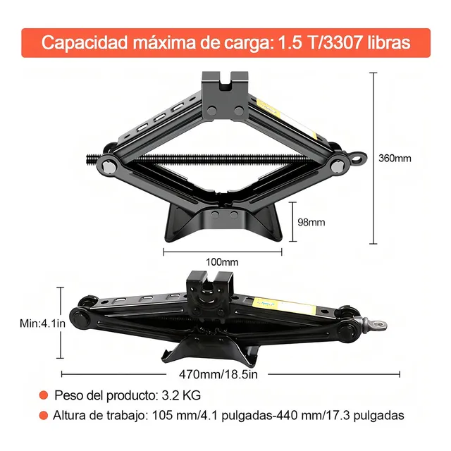 Kit De Gato Hidraulico Para Vehículos Carro Auto Mecanico Rampas De Tijera Cat Herramientas Automotrices Portátil 2.5 Toneladas Llave Cruz y Llave telescópica y 2 vasos