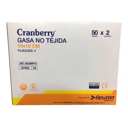 Gasa No Tejida Esteril Cranberry 10x10 Caja 50 Sobres