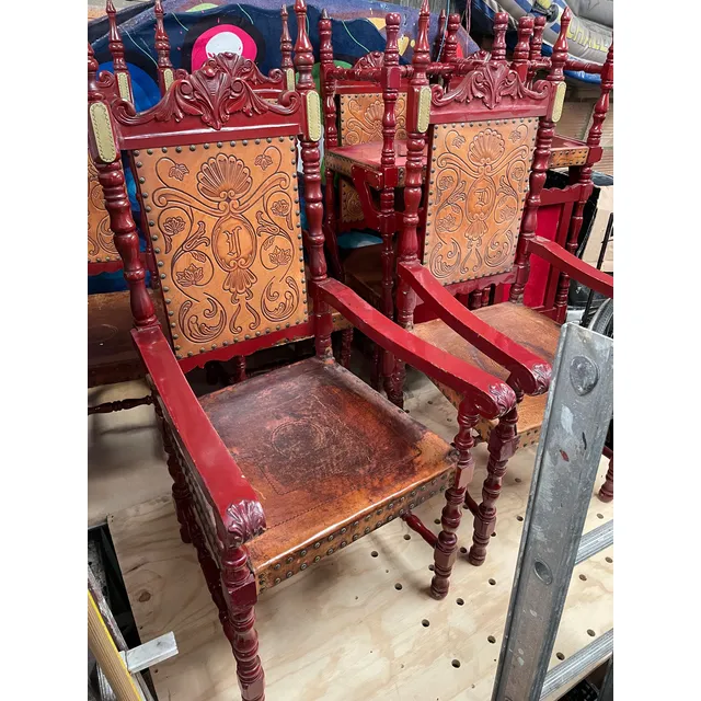 Silla Butaco Banco Cuero Madera Remaches Antigua Vintage