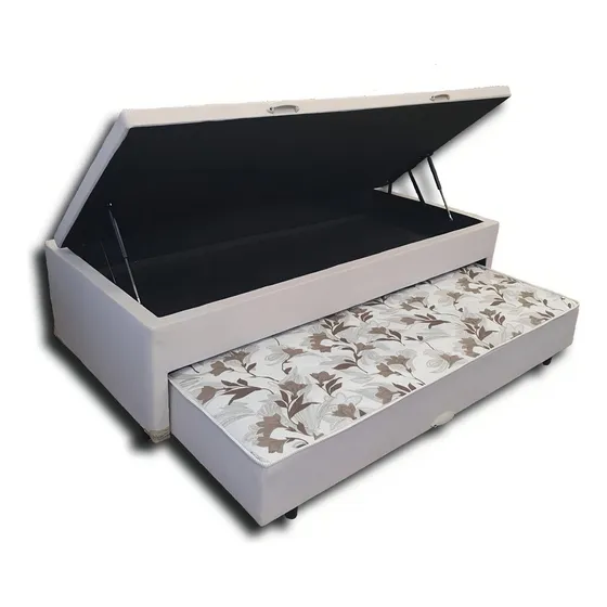 Bicama Box Baú Solteiro Com Cama Auxiliar De Molas 3x1 88 Cor Corino Bege