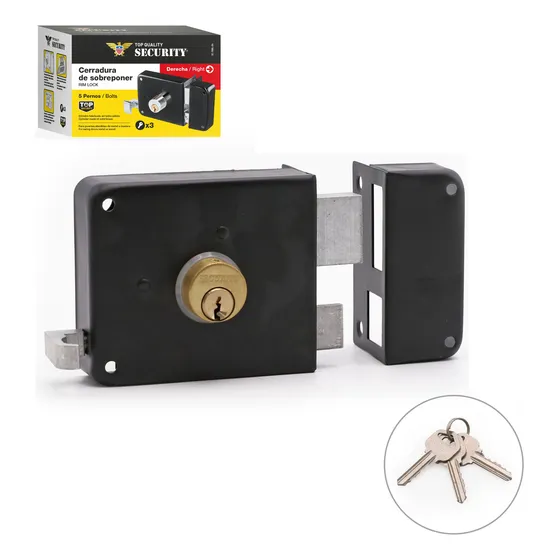 Cerradura Sobreponer Cilindro Fijo Puerta Reja Derecha Hierr