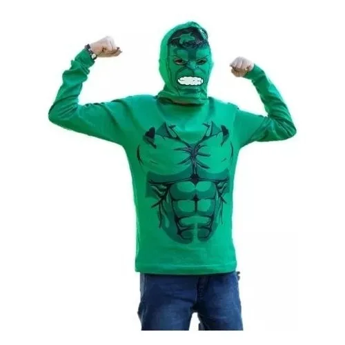 Franela Hulk Capucha Larga Super Héroes Personajes Niño Dc 