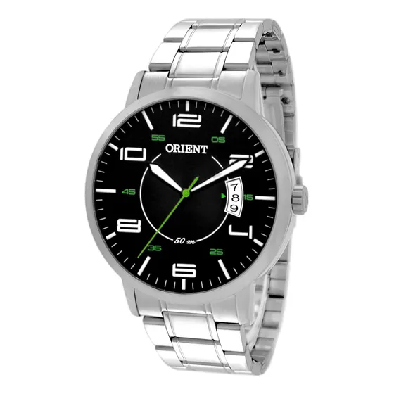 Relógio Orient Masculino Mbss1381 P2sx Prata Aço Prova Dagua Cor do fundo Preto