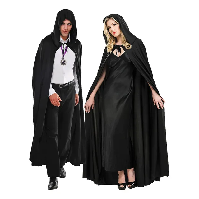 Capa Negra Capucha Dracula Vampiro Disfraz 130 Cm Halloween
