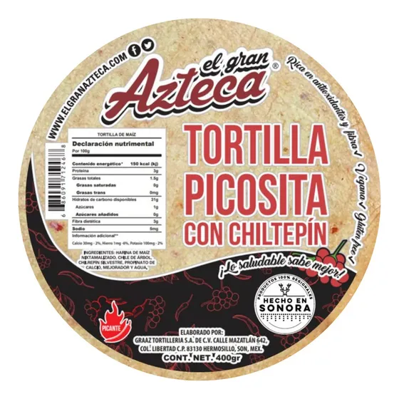Tortillas Gluten Free Picosita Con Chiltepín 6 Pack