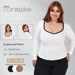 Blusa Feminina Plus Size Manga Longa Bicolor Mochamousse Blusa Feminina Plus Size Manga Longa Bicolor Mochamousse