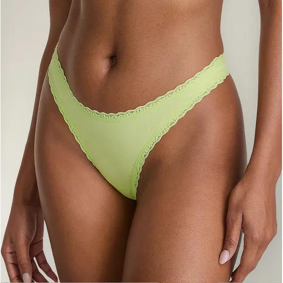 Tanga De Algodón Con Cintura De Encaje Color Verde Limon