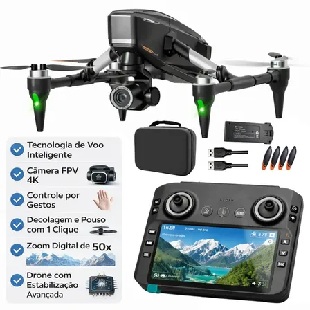 Drone Profissional H34 Câmera 4k Full Hd Estabilizada Alta Performance Gps Wifi Fpv Motores Brushles Sensor Obstáculos... Preto
