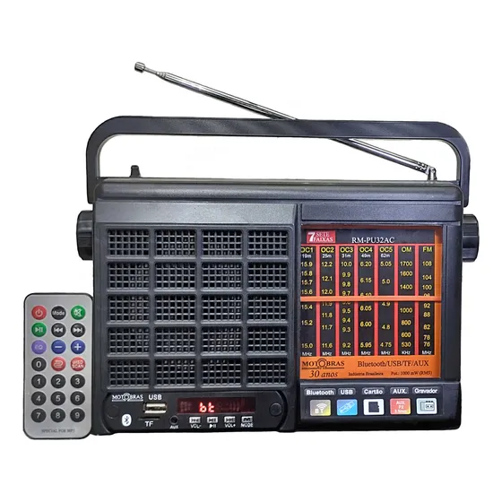 Rádio Motobras RM-PU32AC AM FM Bluetooth 7 faixas analógico 127/220V portátil cor preto