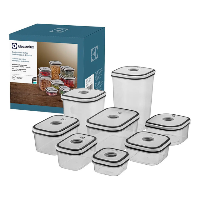 Potes Herméticos Electrolux 8 Unid 1.8l Branco E Cinza Potes Herméticos Electrolux 8 Unid 1.8l Branco E Cinza
