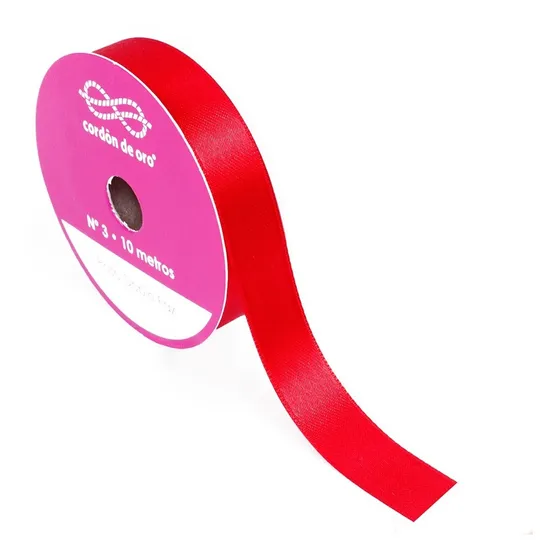 Cinta Navideña De Raso Roja 1,5 Cm N3 X 10 Metros Color Rojo Liso