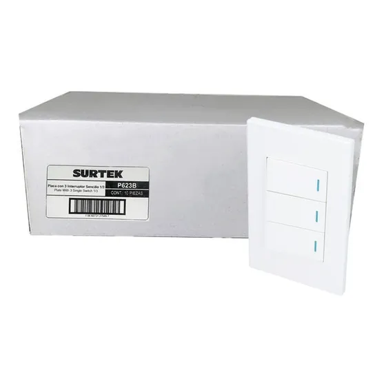Placa Surtek P623b Con 3 Switch 1/3 Color Blanco 10pzs
