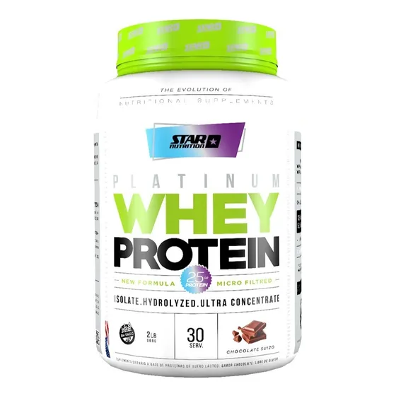 Suplemento en Polvo Star Nutrition Platinum Whey Protein Sabor Chocolate Suizo en Pote de 908g