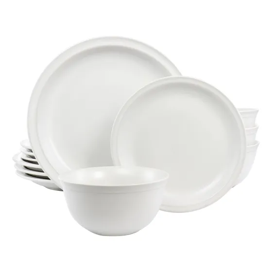 Juego De Vajilla Gibson Home 12pzas Siam De Gres Blanco Mate