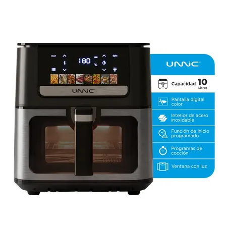 Freidora De Aire Unnic Air Fryer Frei100 Con Pantalla Digital 10 Litros Con 8 Programas Preestablecidos Cocina Saludable Sin Aceite 1700 W Ideal Para Hogar Oficina Color Negro