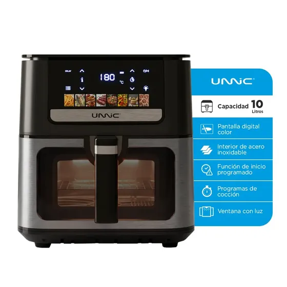 Freidora De Aire Unnic Air Fryer Frei100 Con Pantalla Digital 10 Litros Con 8 Programas Preestablecidos Cocina Saludable Sin Aceite 1700 W Ideal Para Hogar Oficina Color Negro