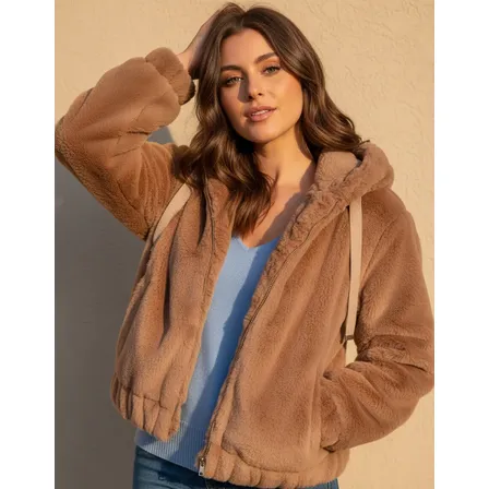 Jaqueta Feminina Alpelo Bomber De Pelo Com Capuz