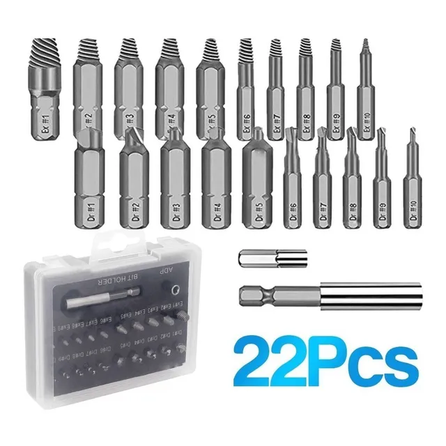 Kit Extractor De Tornillos Dañados De 22 Piezas.