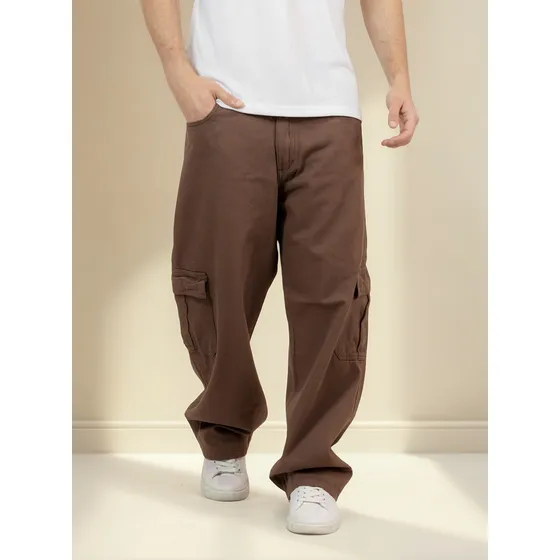 Pantalon Gabardina Cargo Baggy Ybr Jeans Chocolate