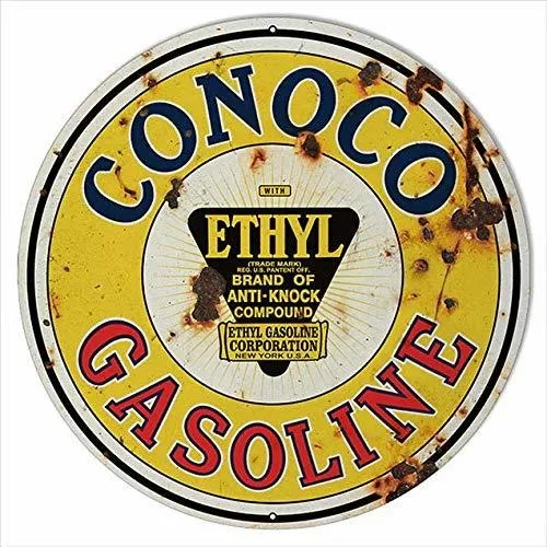 Cartel Metal Diseño Gasolina Conoco Aspecto Rustico Extra X