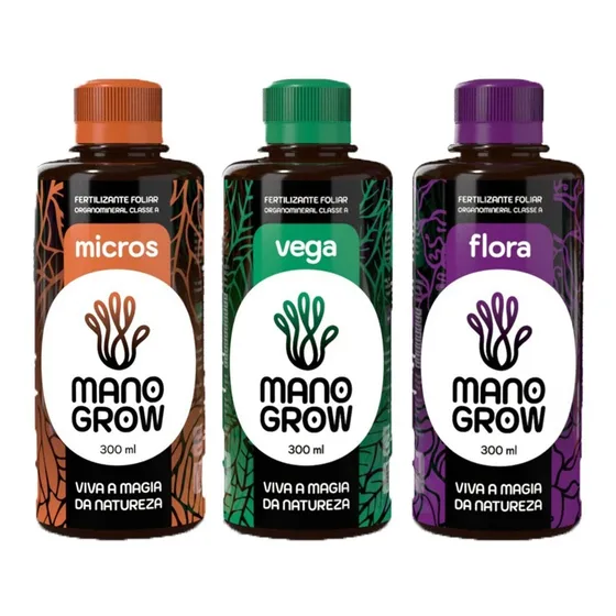 Kit Fertilizantes Mano Grow 300ml - Vega + Flora  + Micros