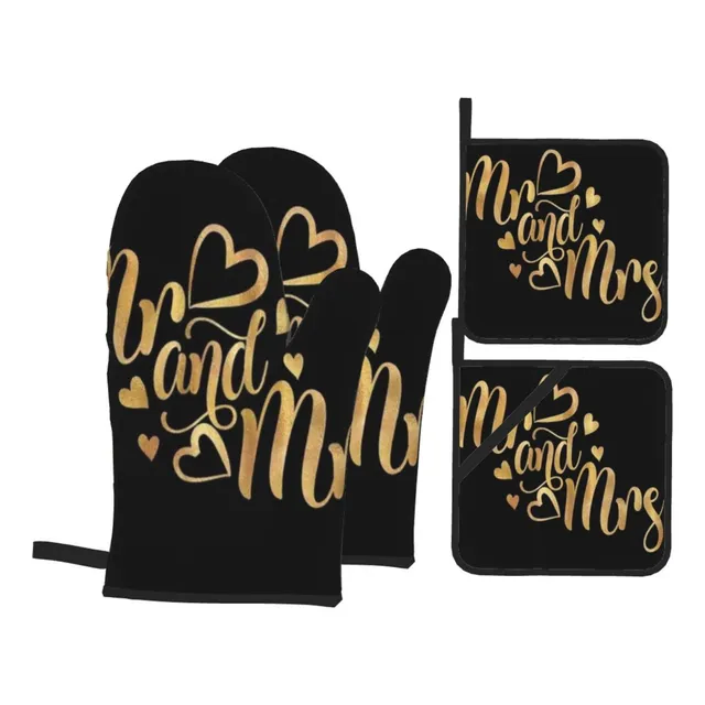 4 Guante Horno Soporte Para Olla Mr And Mrs Gold Black