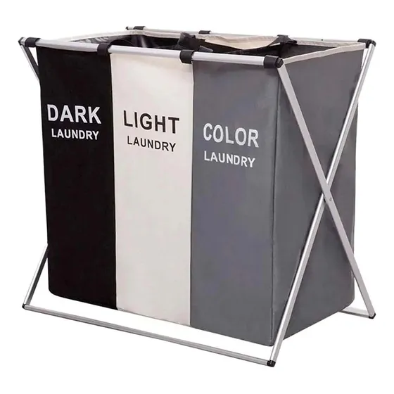 Cesto Canasto De Ropa Sucia Plegable 3 Compartimientos Color Negro Cesta de ropa