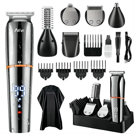 All-in® Rasuradora Electrica Afeitadora Kit 6 En 1 Barba Cabello Nariz Cuerpo Shaver Recargable Cortadora B-0713 Silver