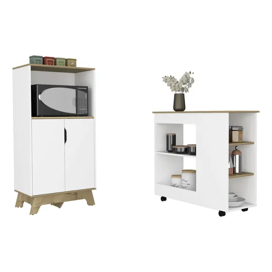 Mueble Microondas Bajo + Meson Cocina Ruedas - Blanco/duna