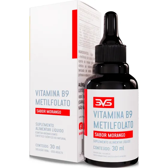 Vitamina B9 Metilfolato (ácido Fólico) Com Fórmula Concentrada Em Gotas - Sabor: Morango - 30ml