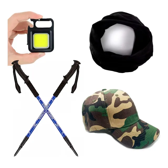 Bastón Trekking X2 + Cuello + Gorro + Luz Clip Senderismo
