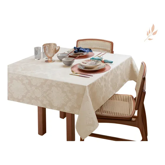 Toalha De Mesa 4 Lugares Quadrada Nobre Jacquard 1,60x1,60m Cor Palha