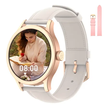 Relógio Inteligente Feminino Smartwatch Strava Scykei Feel Preto Branco Dourado