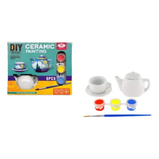 Juego De Te Infantil Ceramica Para Pintar 7 Piezas Arte Color Blanco