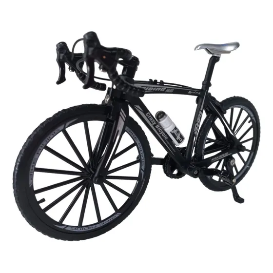 Bicicleta en miniatura para descender cuesta abajo, bicicleta de velocidad, color negro con detalles plateados