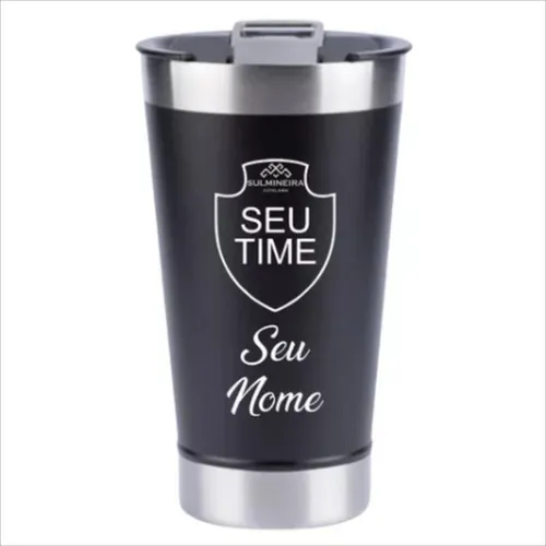 Copo Térmico Cerveja Abridor Personalizado Nome E Time Ofer Cor Preto