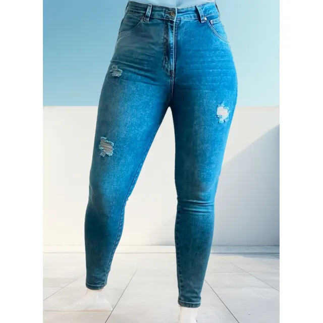 Jean Mujer Moldeador Skinny Tiro Alto Colombiano Stone