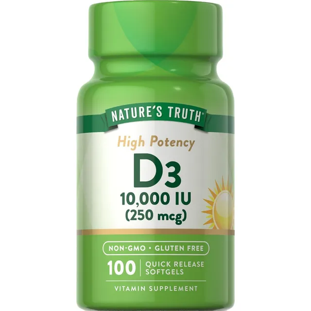 Vitamina D3 10000 Iu Nature's Truth 100 Cápsulas Blandas Sin Sabor