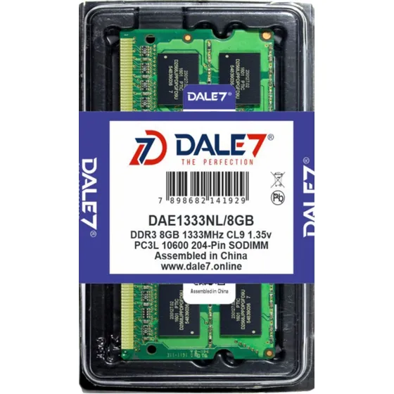 Memória Dale7 Ddr3l 8gb 1333 Mhz Notebook 16 Chips 1.35v