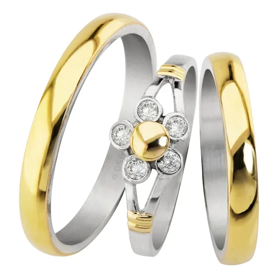 Alianzas Oro Y Plata Con Anillo Cintillo Flor Casamiento