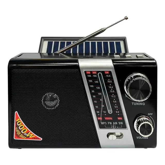 Radio Solar Portátil Recargable Con Linterna Negro