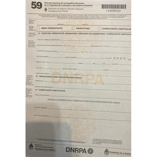 Formulario 59 Para Presentante Tramites Automotor. Mataderos