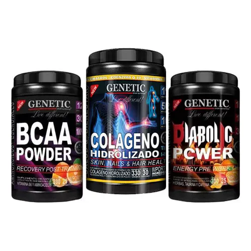 Combo Gym Genetic Colageno  Pre Work  Aminos Post Bcaa Sabor Naranja
